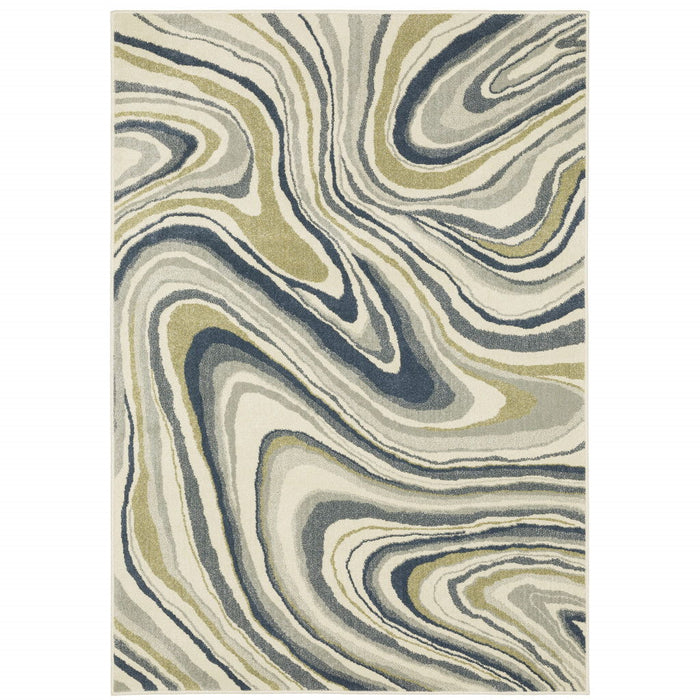 10' x 13' Abstract Power Loom Stain Resistant Area Rug - Ivory Blue And Beige