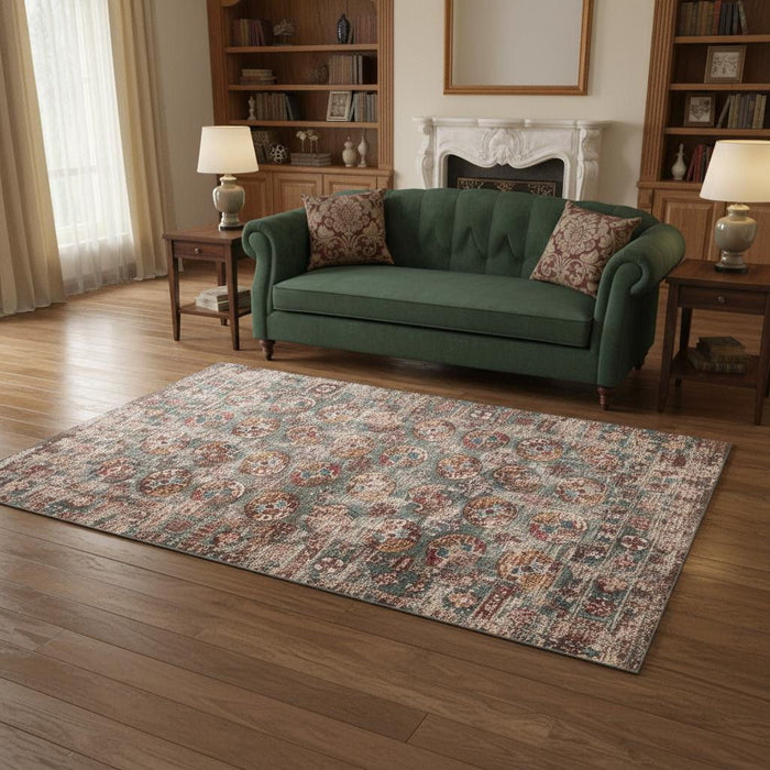 6' X 8' Tribal Washable Area Rug With UV Protection (609970) - Gray / White
