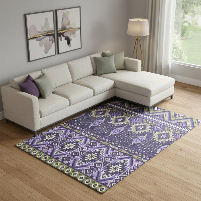 10' X 14' Tribal Washable Area Rug With UV Protection (705779) - Purple / Fern Green