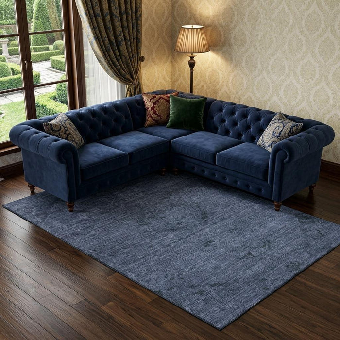 10' X 14' Medallion Washable Area Rug With UV Protection (684624) - Navy Blue / Gray