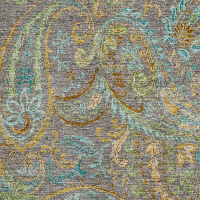 9' X 12' Paisley Distressed Washable Area Rug With UV Protection (648003) - Taupe / Green / Blue