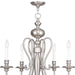 HomeRoots 22-inch five-light metal chandelier with shades in nickel and pearl silver finish, dimmable for elegant lighting.