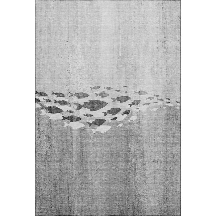 10' X 14' Nautical Washable Area Rug With UV Protection (652785) - Gray / Ivory