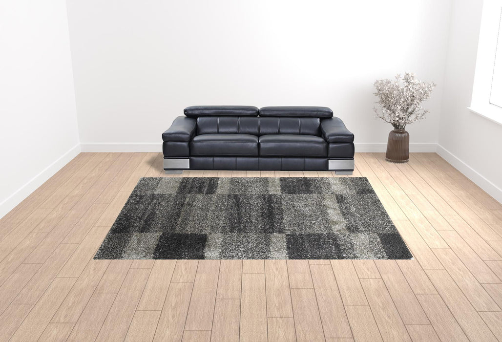 9.8' x 12.8' Geometric Shag Power Loom Stain Resistant Area Rug - Charcoal Silver And Grey