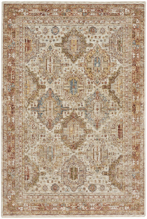 5' X 8' Geometric Distressed Area Rug (550334) - Ivory / Red
