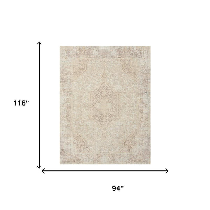 8' X 10' Medallion Washable Non Skid Area Rug (534005) - Beige / Ivory