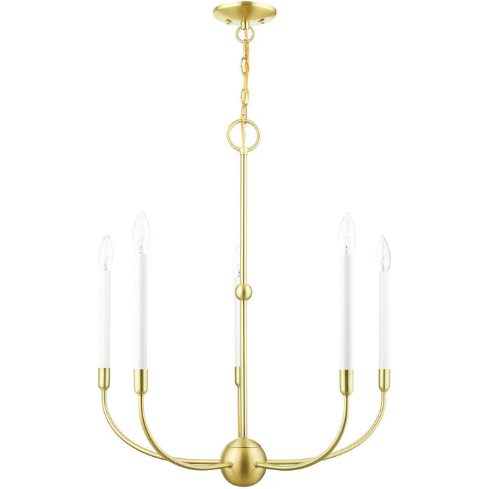 28" Five Light Dimmable Chandelier With Shades - Brass
