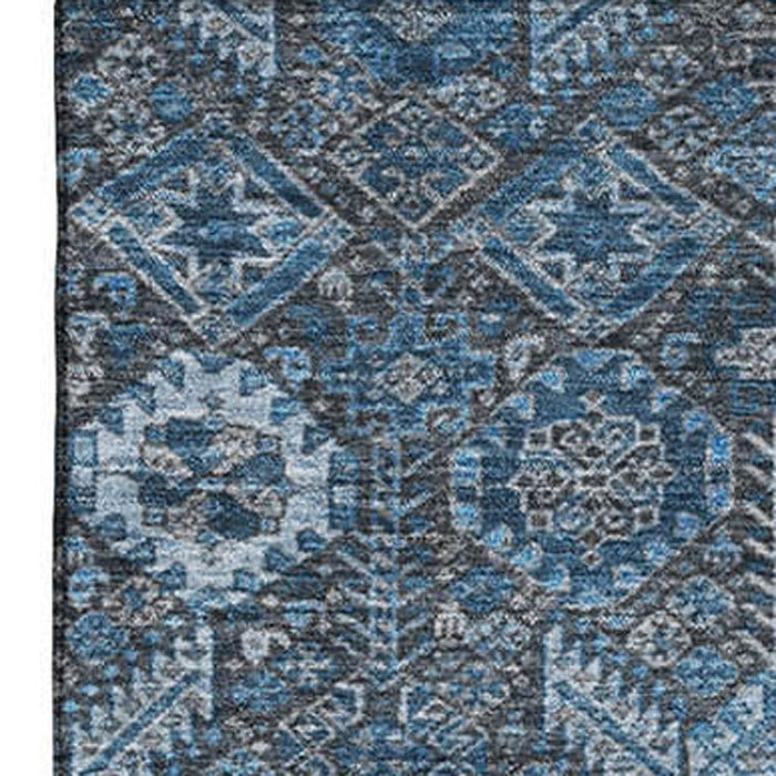 10' X 14' Tribal Washable Area Rug With UV Protection (649858) - Blue / Ivory
