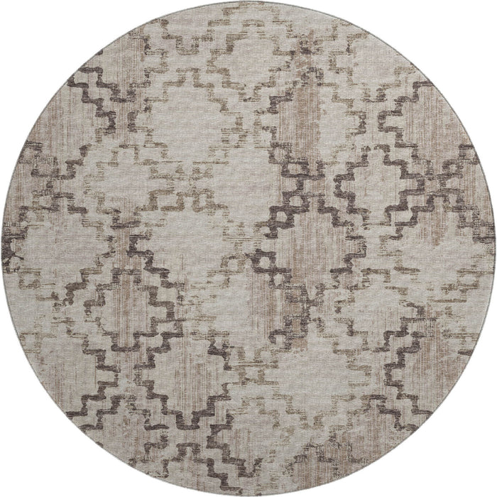 8' Tribal Washable Round Rug With UV Protection - Coffee And Ivory