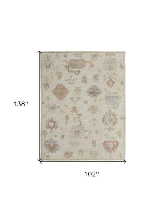 8' x 12' Wool Floral Hand Knotted Area Rug - Ivory Tan And Gray