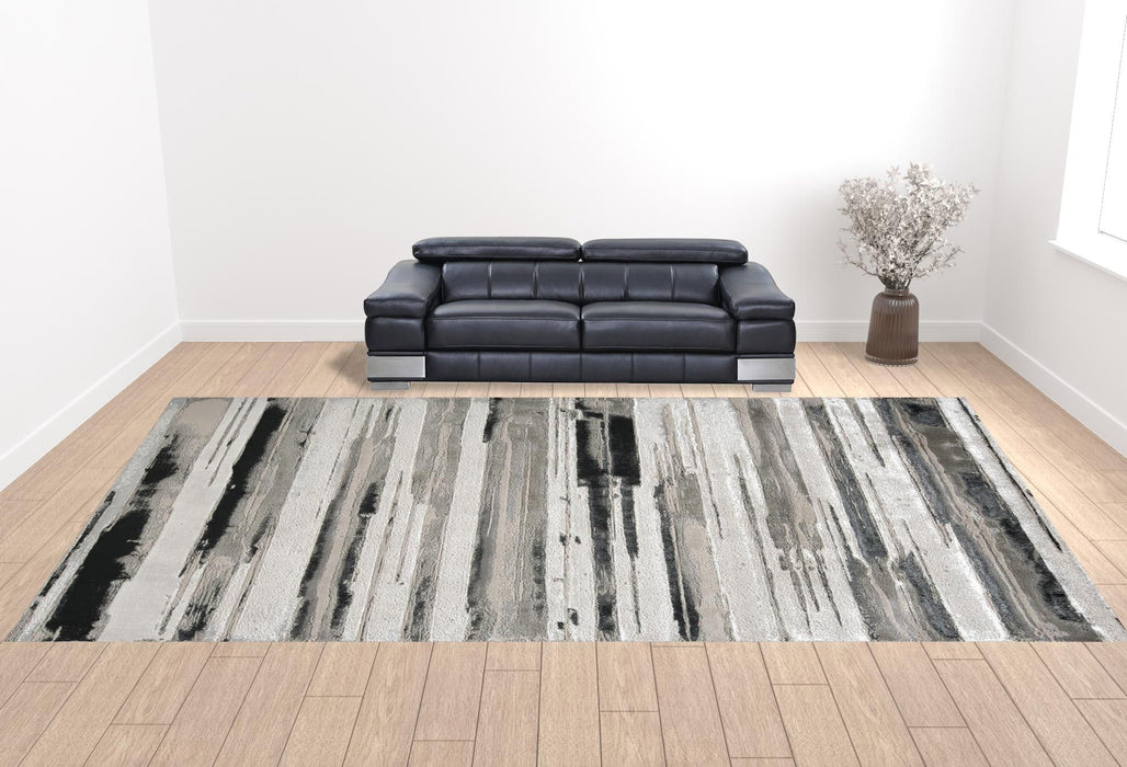 13' X 20' Abstract Area Rug - Silver Gray And Black