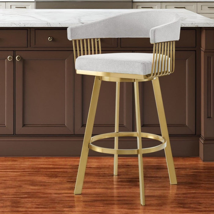 26" Fabric And Stainless Steel Low Back Counter Height Swivel Bar Chair - Silver / Gold