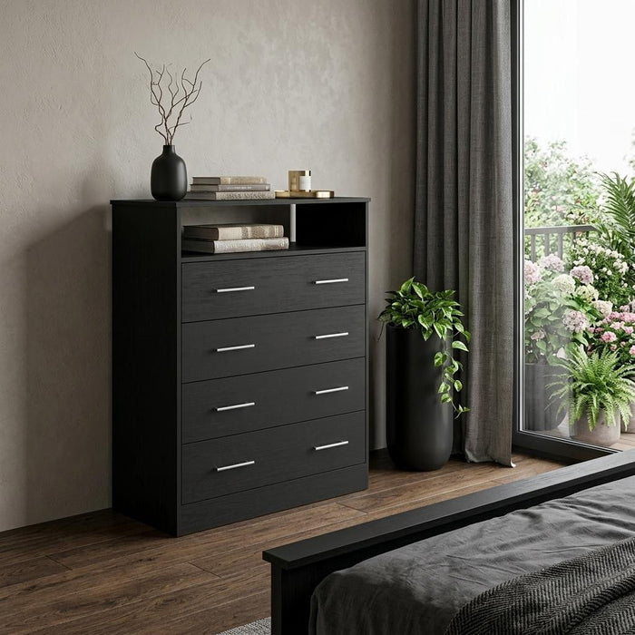 Wood Four Drawer Dresser - Black