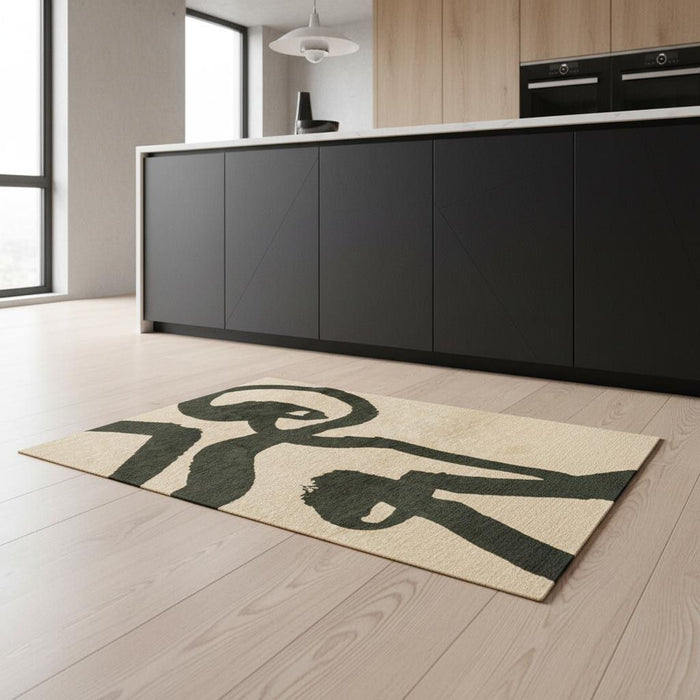 5' Abstract Washable Round Rug With UV Protection (610013) - Beige / Green