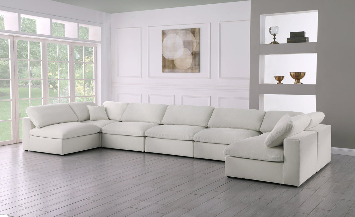 Serene - Linen Textured Fabric Deluxe Comfort Modular Sectional 7 Piece - Cream
