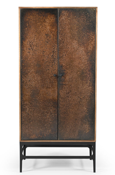Distressed Solid Wood Frame Accent Cabinet With Two Doors - Copper / Black
