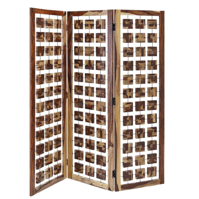 72" Solid Wood Folding Three Panel Screen Room Divider - Brown