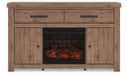 Signature Design by Ashley Garistyn TV stand with built-in fireplace option, featuring wood finish and modern storage compartments.
