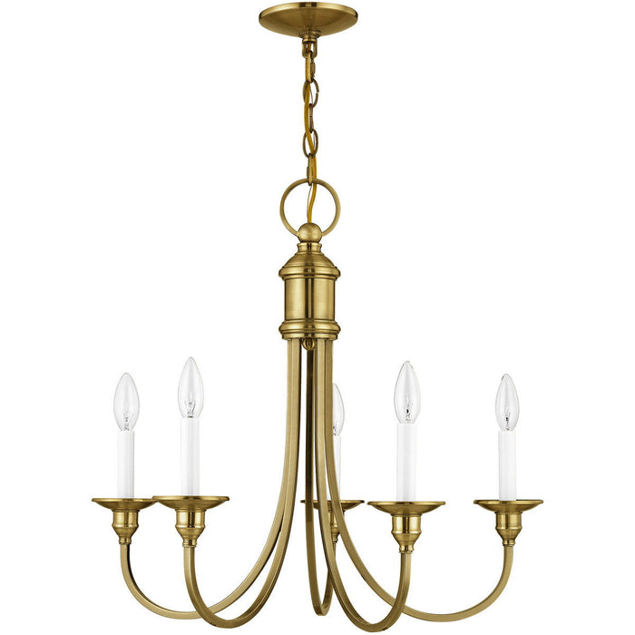 22" Five Light Dimmable Chandelier With Shades - Antiqued Brass
