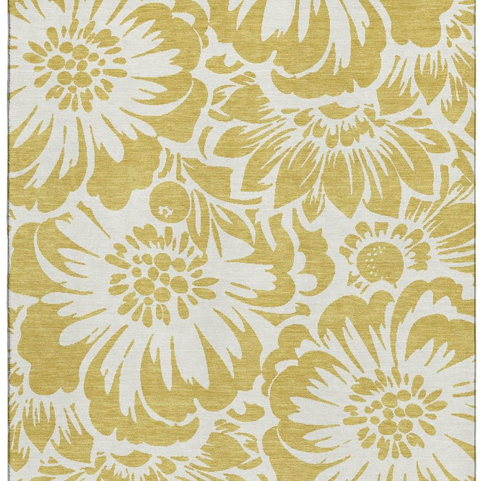 9' X 12' Floral Washable Area Rug With UV Protection (648645) - Gold / Ivory