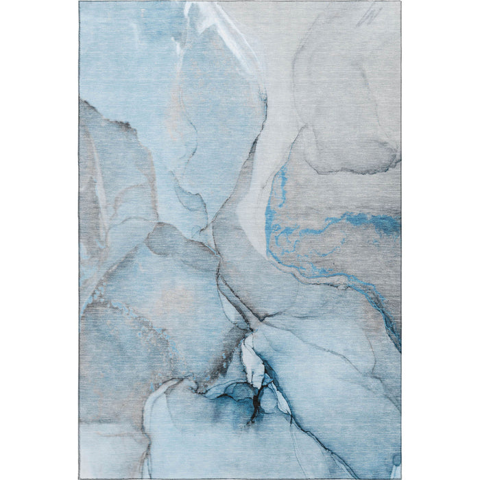 5' X 8' Abstract Washable Area Rug With UV Protection (646818) - Blue / Gray / Ivory