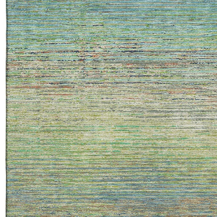 10' X 14' Striped Washable Area Rug With UV Protection (692607) - Artichoke Green / Blue / Copper
