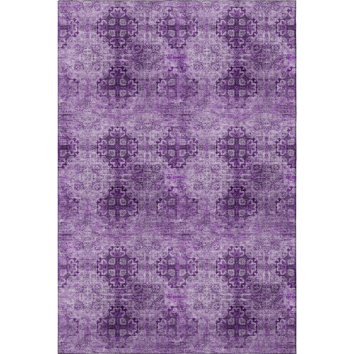 10' X 14' Floral Medallion Distressed Washable Area Rug With UV Protection (648922) - Eggplant / Ivory