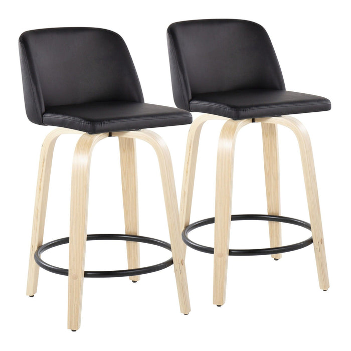 Toriano - 24" Fixed-Height Counter Stool (Set of 2) - Natural & Black Round Base