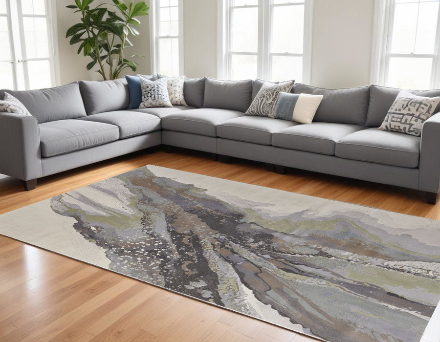 10' x 13' Abstract Power Loom Area Rug - Green And Brown