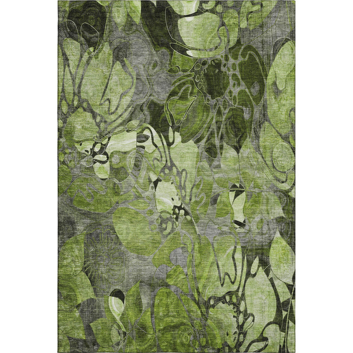 10' X 14' Abstract Distressed Washable Area Rug With UV Protection (648982) - Fern Green / Gray