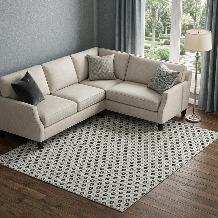10' X 14' Geometric Washable Area Rug With UV Protection (693654) - Ivory / Black / Gray