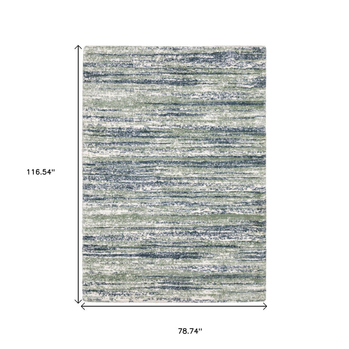 7' X 10' Striped Distressed Area Rug - Blue And Green