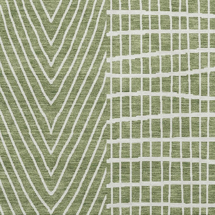 10' X 14' Geometric Washable Area Rug With UV Protection (678059) - Green / Ivory