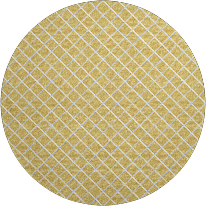 8' Geometric Washable Round Rug With UV Protection - Gold / Ivory