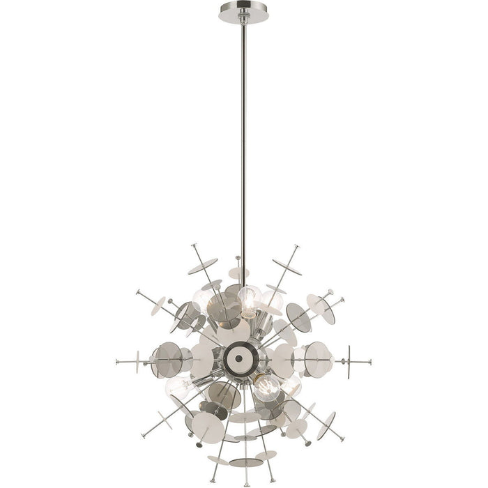 32" Six Light Dimmable Chandelier With Shades - Silver