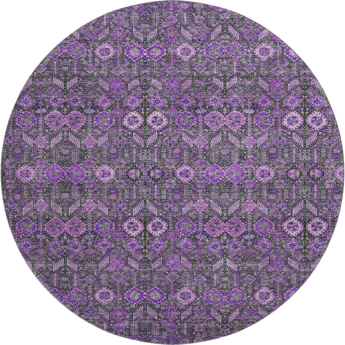 8' Tribal Washable Round Rug With UV Protection (649891) - Purple / Ivory