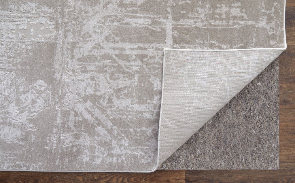 10' x 13.2' Abstract Power Loom Worn Faded Area Rug - Taupe And Ivory