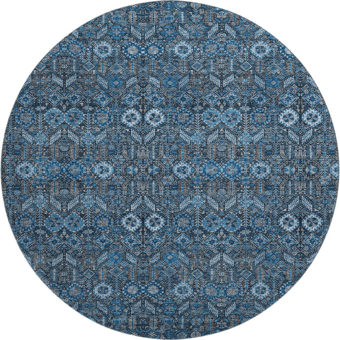 8' Tribal Washable Round Rug With UV Protection (649855) - Blue / Ivory