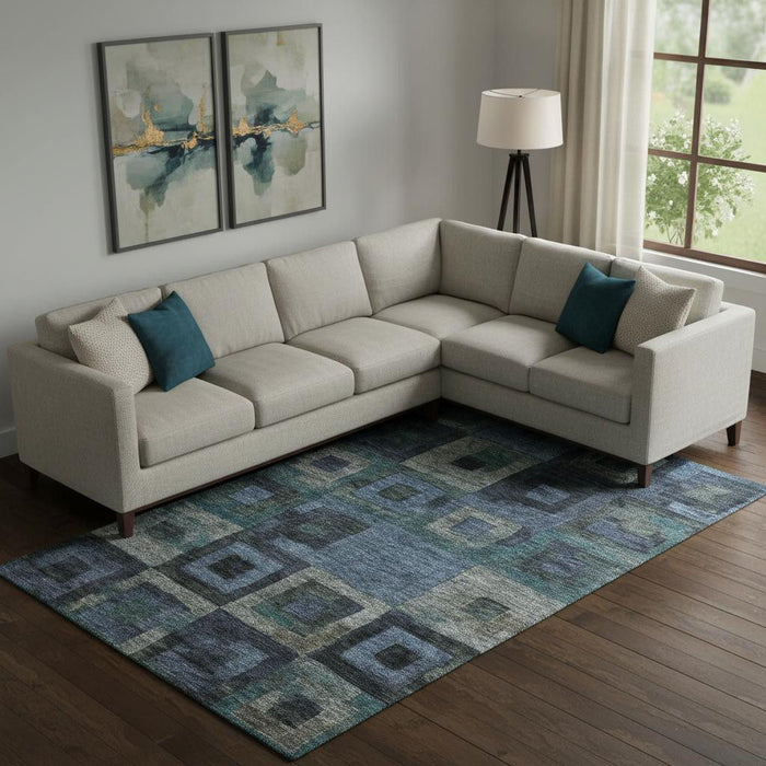 10' X 14' Geometric Washable Area Rug With UV Protection (686675) - Blue / Green