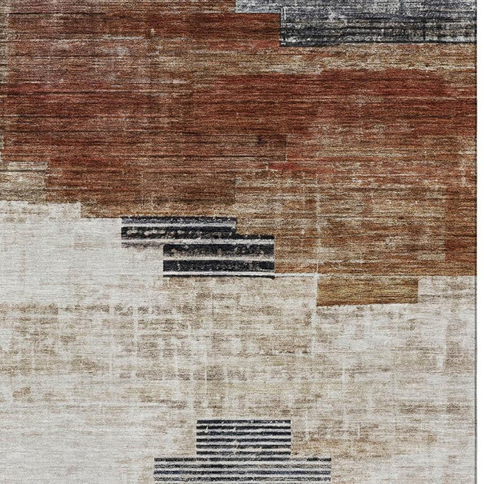 10' X 14' Geometric Washable Area Rug With UV Protection (704939) - Rust / Gray