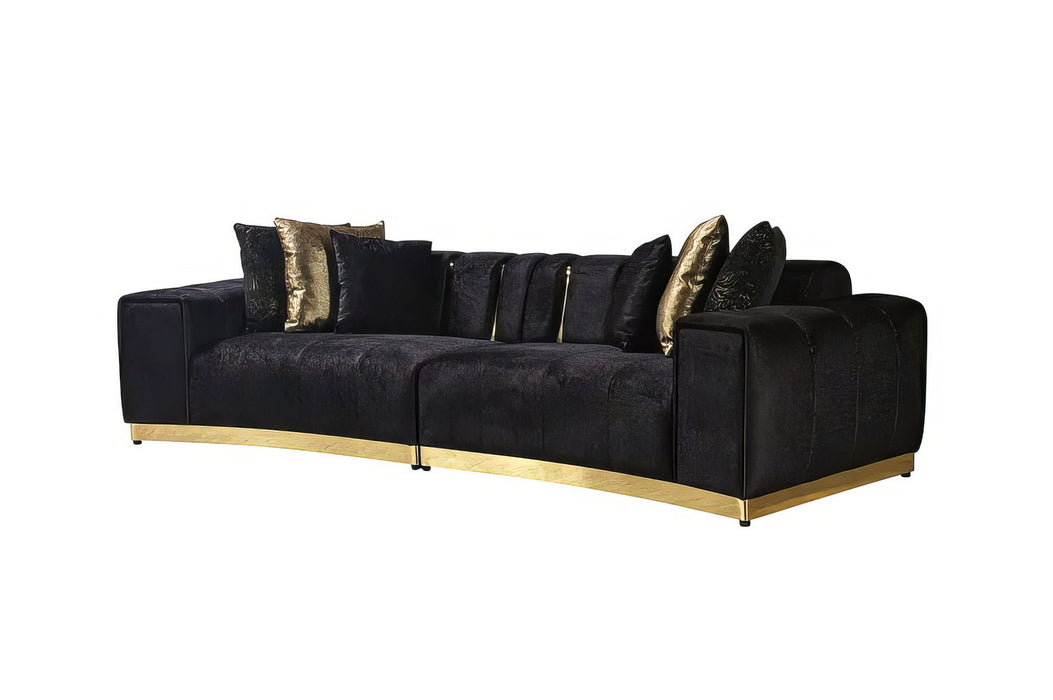Velvet Modular Curved Two Piece Sectional With Toss Pillows - Black