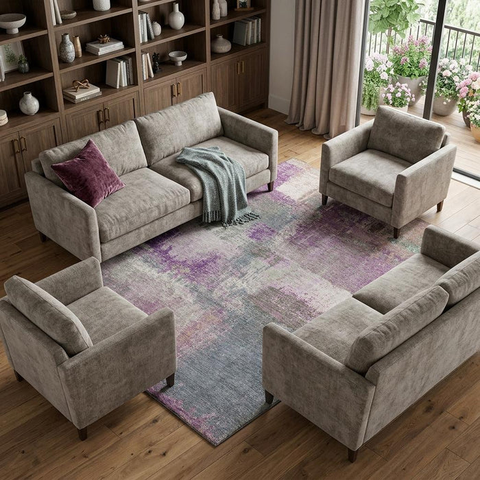 10' X 14' Abstract Washable Area Rug With UV Protection (693186) - Lavender / Blue / Ivory