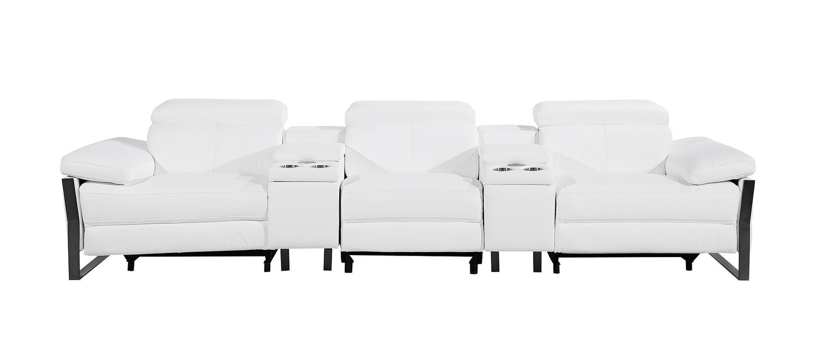 Top Grain Leather Reclining Metal USB Sofa (720344) - White