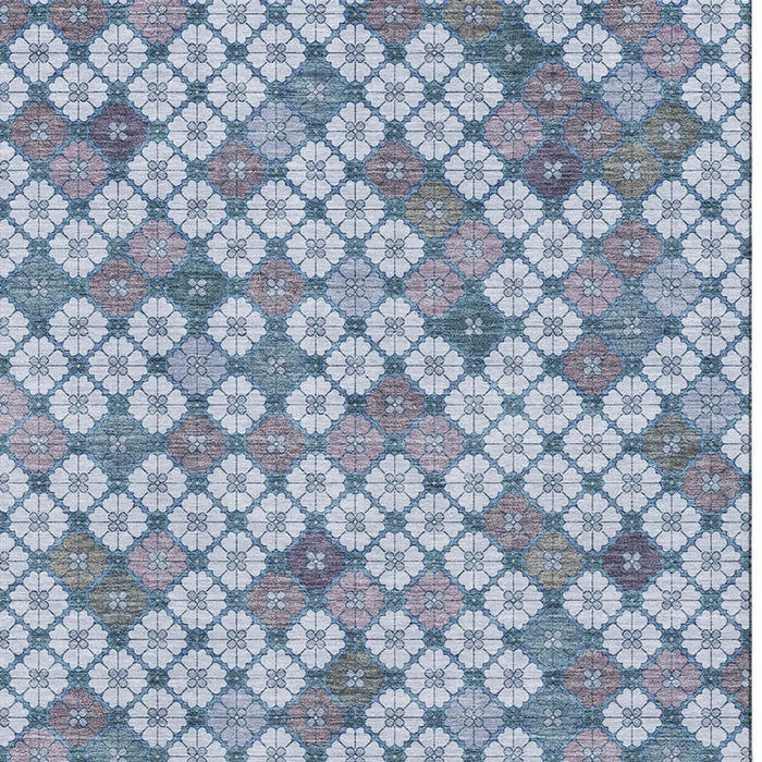 10' X 14' Geometric Washable Area Rug With UV Protection (705323) - Sky Blue / Teal / Lavender