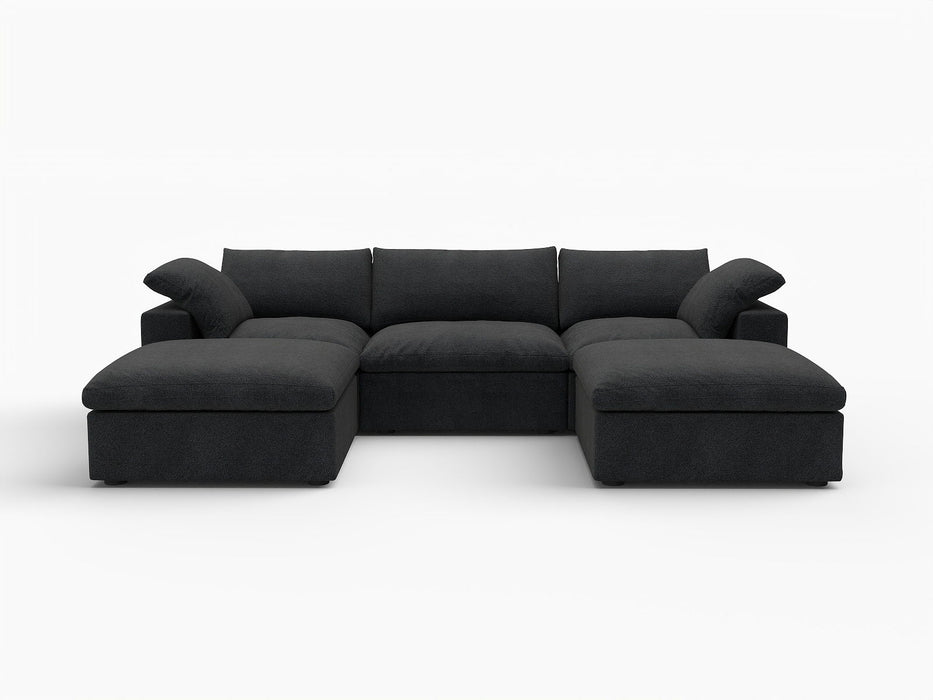 Two Piece Living Room Set Blend Modular Sofa With Ottoman Storage - Black