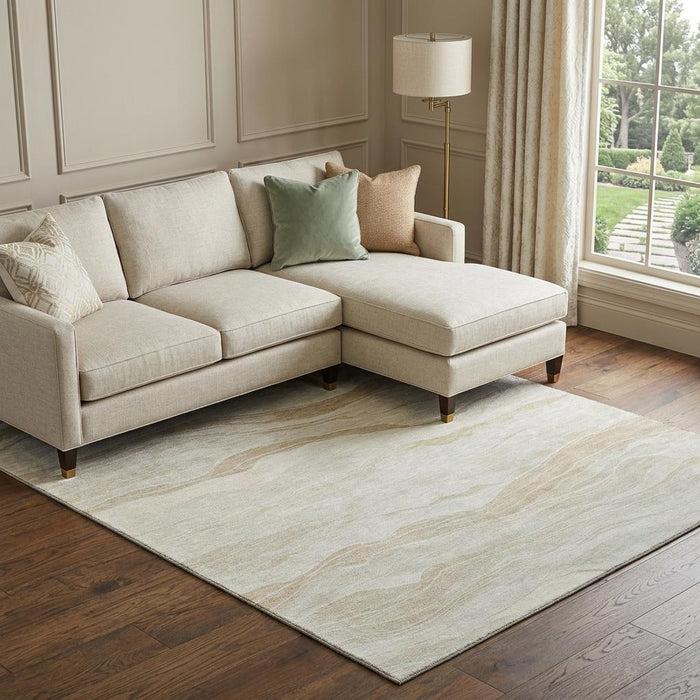 10' X 14' Striped Washable Area Rug With UV Protection (692499) - Beige / Ivory