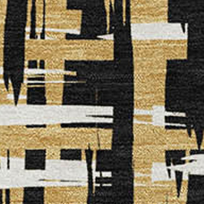 10' X 14' Abstract Geometric Washable Area Rug With UV Protection (683033) - Black / Ivory / Gold