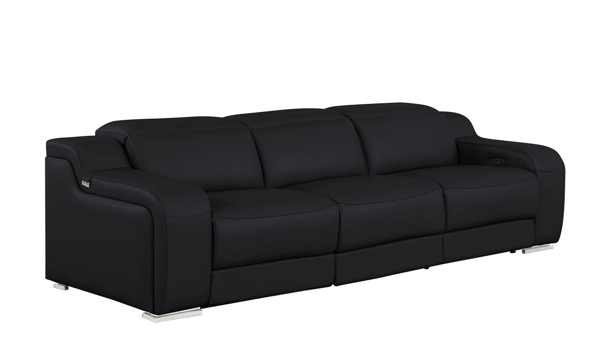103" Italian Leather Reclining USB Sofa - Black
