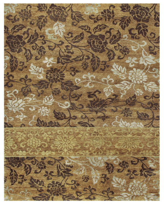 8' X 10' Floral Hand Knotted Area Rug (744244) - Brown / Gold / Tan