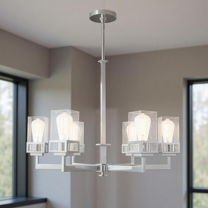 30" Six Light Dimmable Chandelier With Shades - Silver